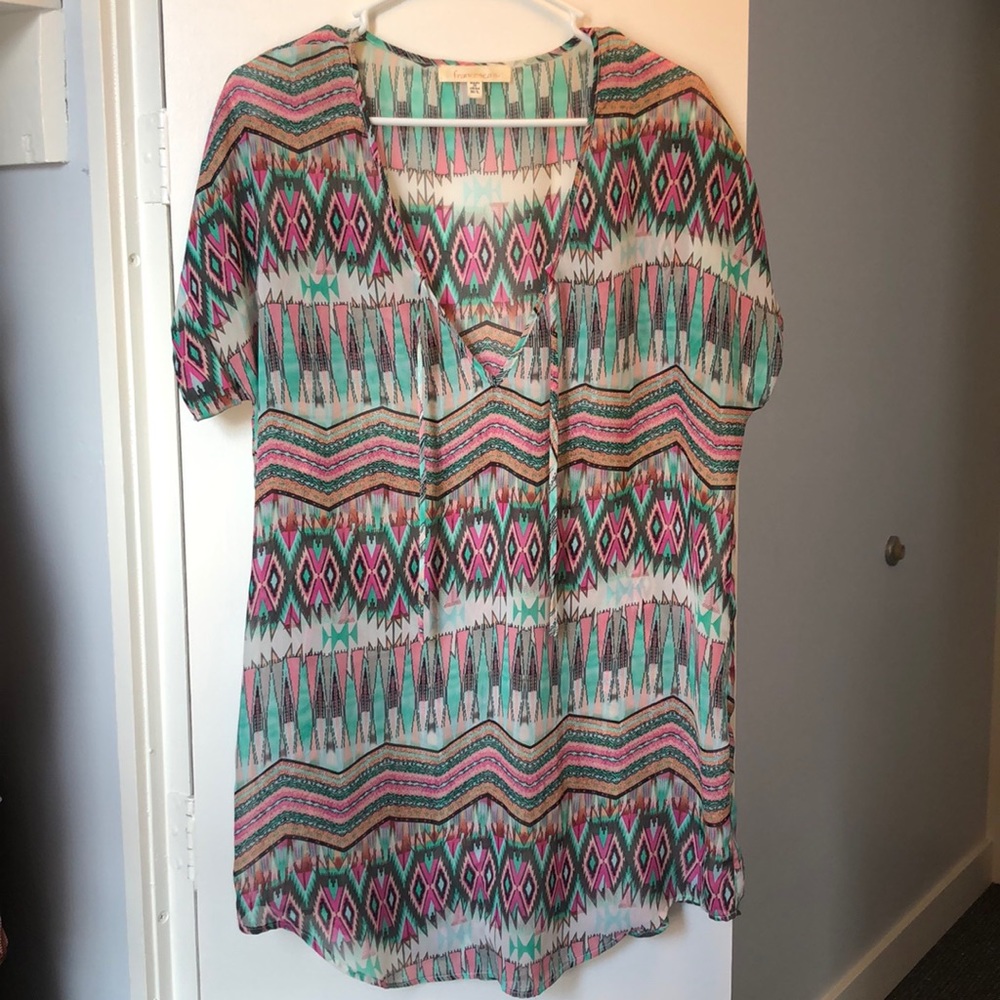 Colorful Patterned V-Neck Kimono